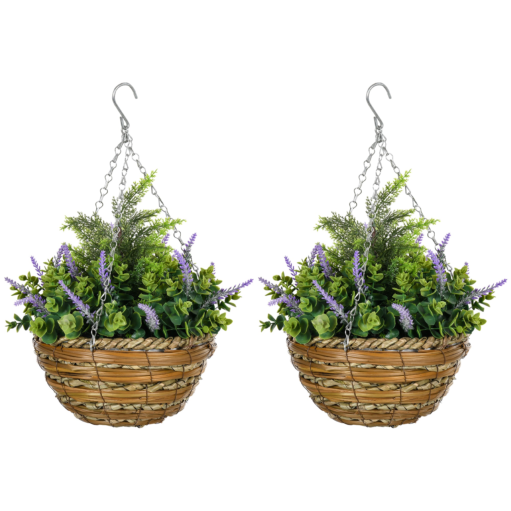 Outsunny Set of Two Artificial Hanging Lavender Flower Pots - Purple 