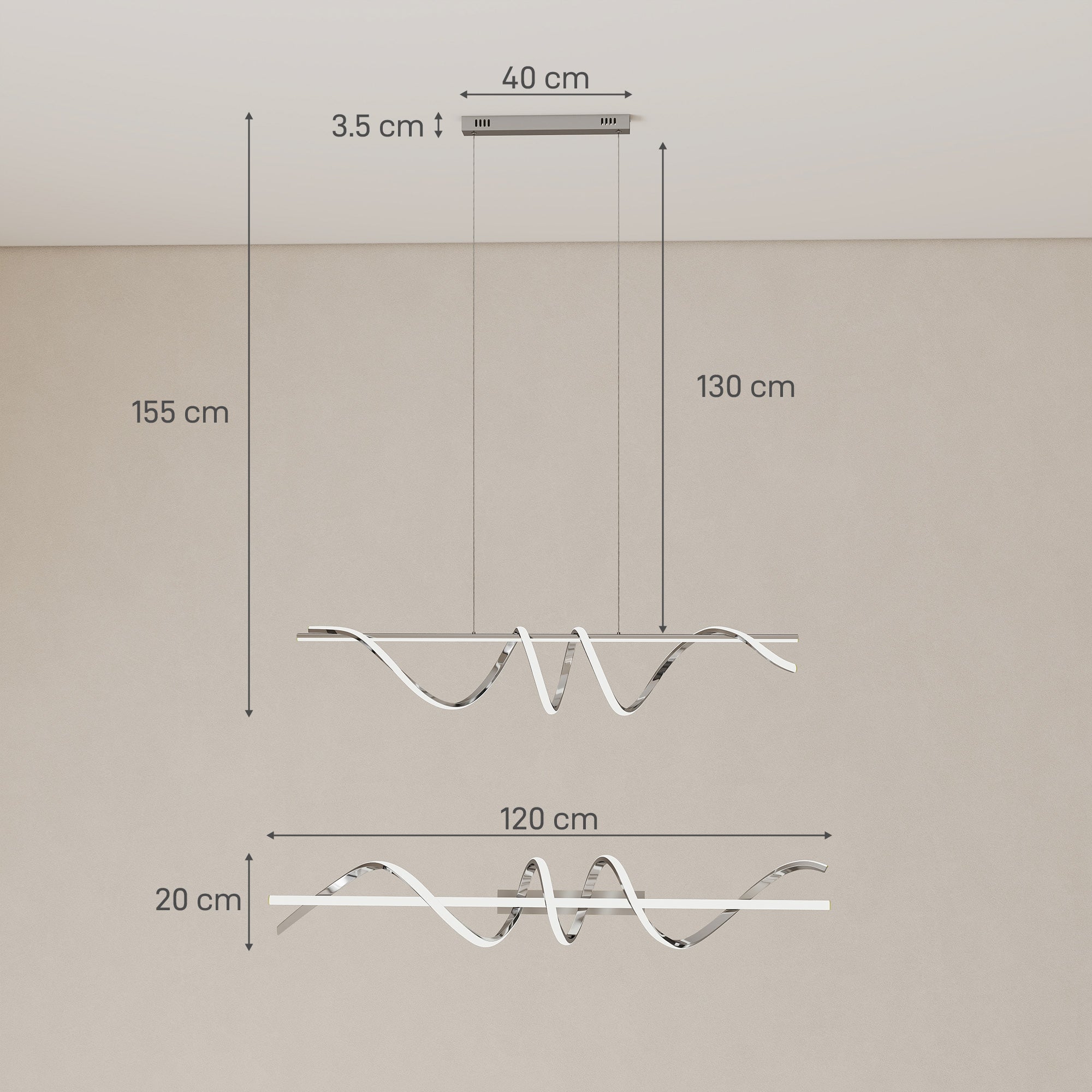 HOMCOM Pendant Light with 3 Colour Temperatures - Silver Tone 