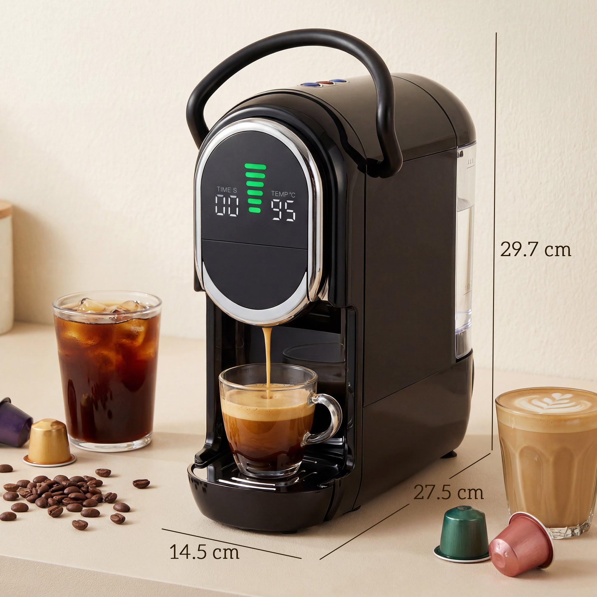 HOMCOM Pod Coffee Machine for Nespresso, Dolce Gusto Capsule & Ground Coffee, Small Semi Automatic Coffee Maker, 19 Bar, 0.6L 
