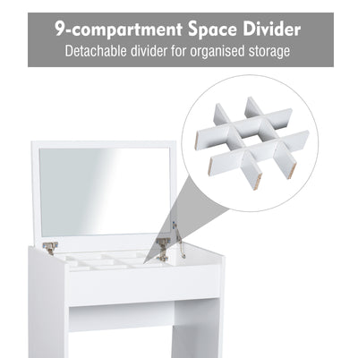 HOMCOM Dressing Table with Mirror and Stool, Vanity Makeup Table with Flip Up Mirror, Vanity Desk with Storage Unit and Padded Seat, White 