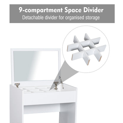 HOMCOM Dressing Table with Mirror and Stool, Vanity Makeup Table with Flip Up Mirror, Vanity Desk with Storage Unit and Padded Seat, White 