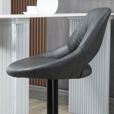 HOMCOM Bar Stools Set of 2, Swivel Counter Height Barstools with Back, Adjustable PU Leather Bar Chairs, Modern Armless Kitchen Island Stool, Dark Grey 