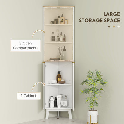HOMCOM Tall Bathroom Storage Cabinet, Slim Bathroom Storage Unit with Doors and Adjustable Shelves, Freestanding Bathroom Cabinet with Curved Profile Design, White