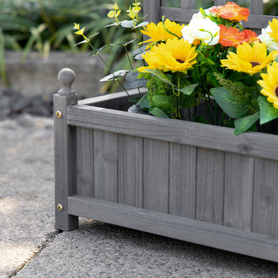 Outsunny Garden Planters with Trellis for Climbing Vines, Wood Raised Beds for Garden, Flower Pot, Indoor Outdoor, Grey 