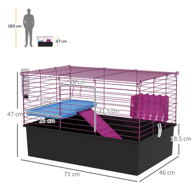 PawHut Chinchillas Small Rabbit Guinea Pig Small Animal Cage, Pet Playhouse, with Platform, Ramp, 71 x 46 x 47cm 