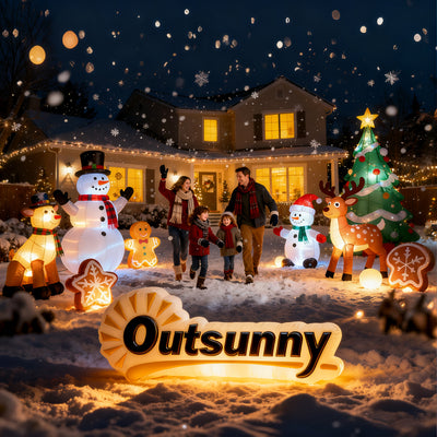Outsunny 6FT Christmas Inflatables Snowman & Penguins with Built-in LED Lights and Flashing Projector Light, Blow Up Christmas Inflatable Decoration for Indoor Outdoor Decor, Garden 