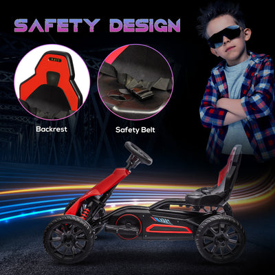 HOMCOM 12V Electric Go Kart for Kids, Ride-On Racing Go Kart with Forward Reversing, Rechargeable Battery, 2 Speeds, for Boys Girls Aged 3-8 Years Old - Red 