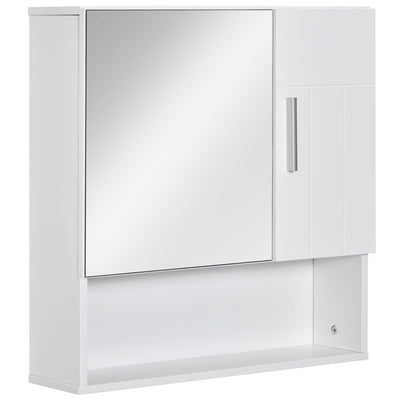 kleankin Bathroom Mirror Cabinet, Wall Mounted Storage Cupboard Organizer with Double Doors and Adjustable Shelf, White 