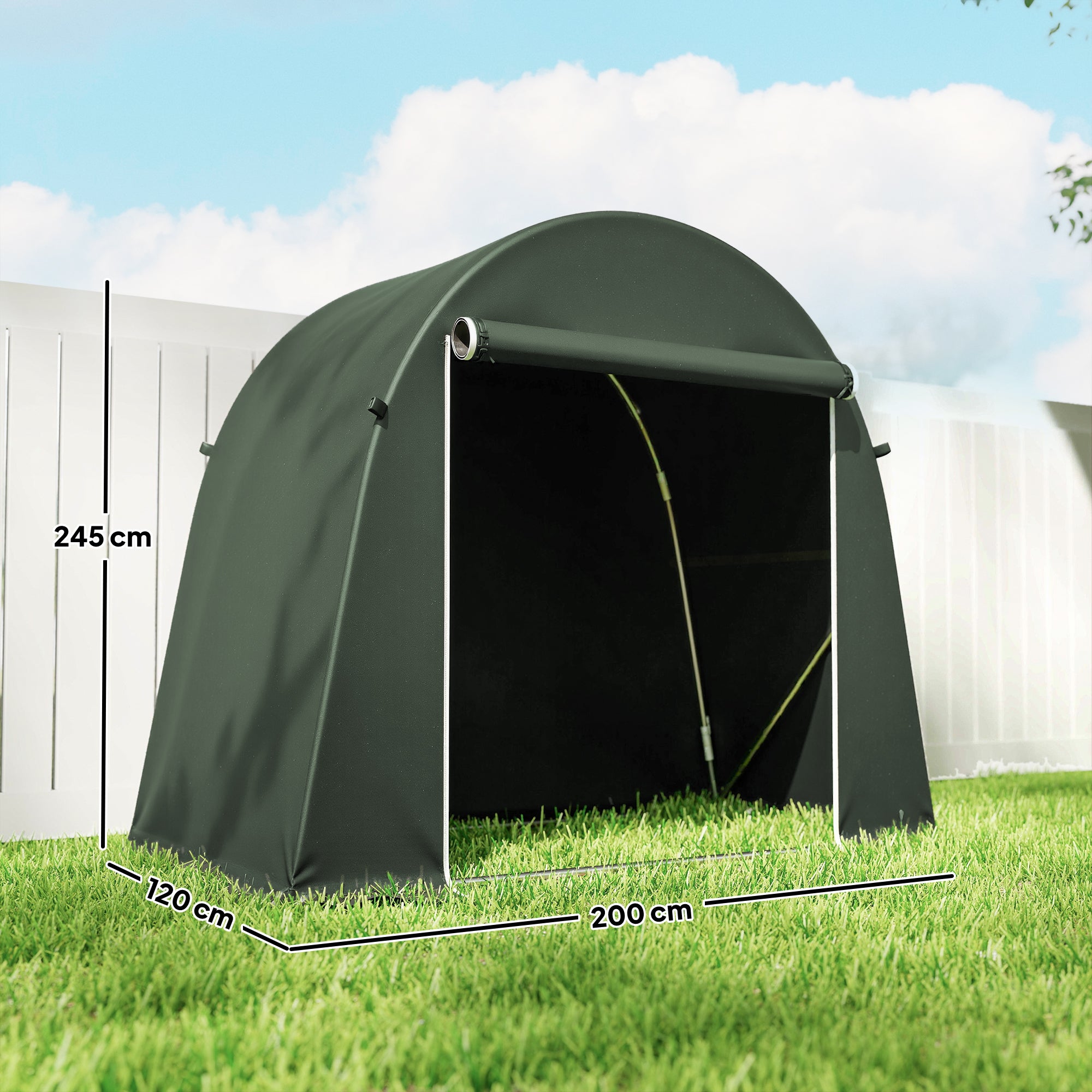 Outsunny 8 x 4 ft Garden Storage Tent, Waterproof Bike Tent with Roll-up Zipper Door and Galvanised Metal Frame, Green 