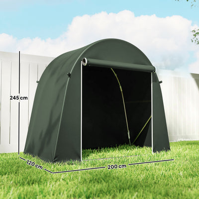 Outsunny 8 x 4 ft Garden Storage Tent, Waterproof Bike Tent with Roll-up Zipper Door and Galvanised Metal Frame, Green 