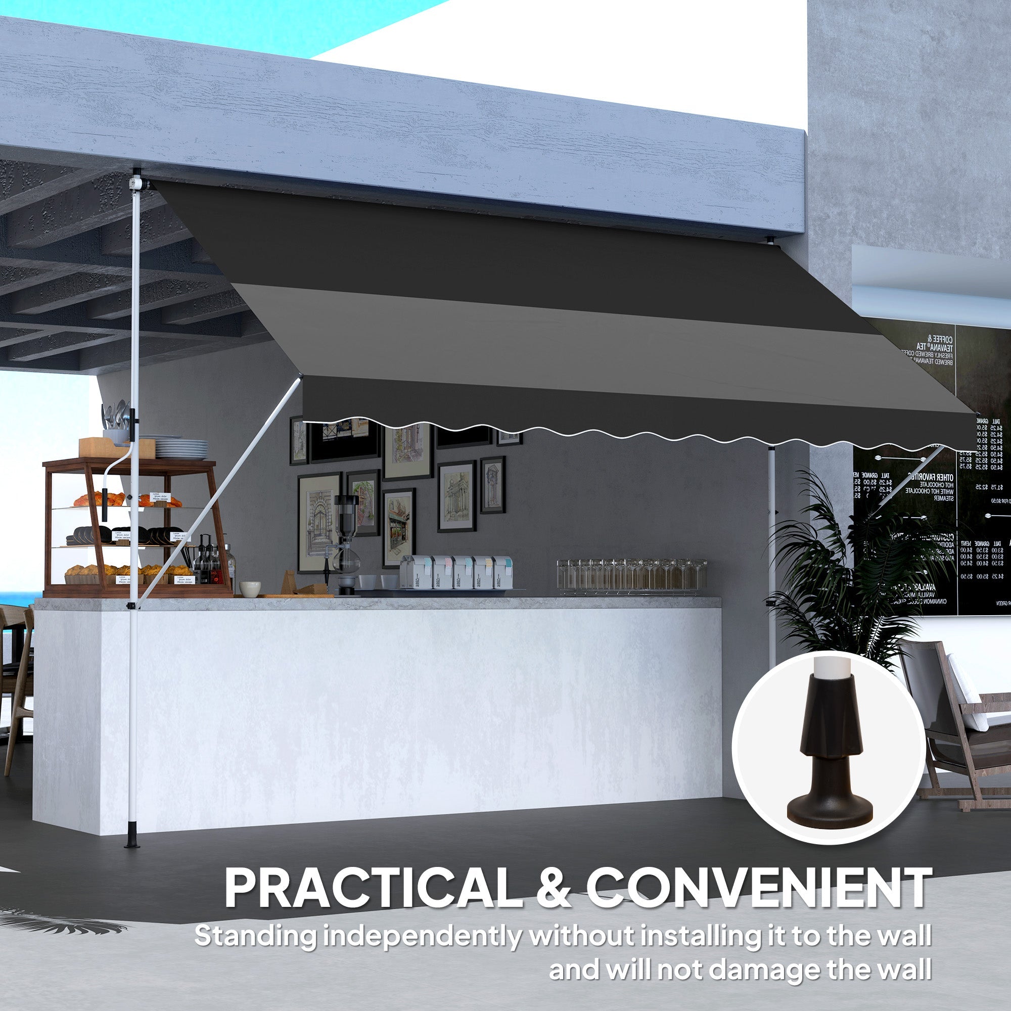 Outsunny 3x1.5m  Adjustable Outdoor Aluminium Frame Awning Black 