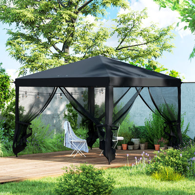 Outsunny 3 x 3\'c2\'a0m Pop Up Gazebo, 420D Garden Tent Canopy with Removable Mesh Sidewall Netting, Carry Bag for Garden Patio Outdoor, Black 