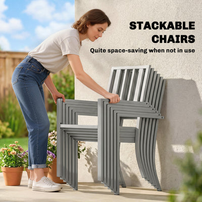 Outsunny 7 Pieces Garden Table and Chairs, 6 Seater Outdoor Table and Chairs with Umbrella Hole, for Garden, Light Grey 