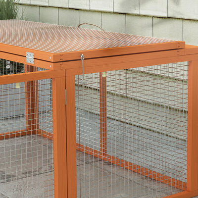 PawHut Wooden Folding Rabbit Hutch, for 2-3 Rabbits - Orange 