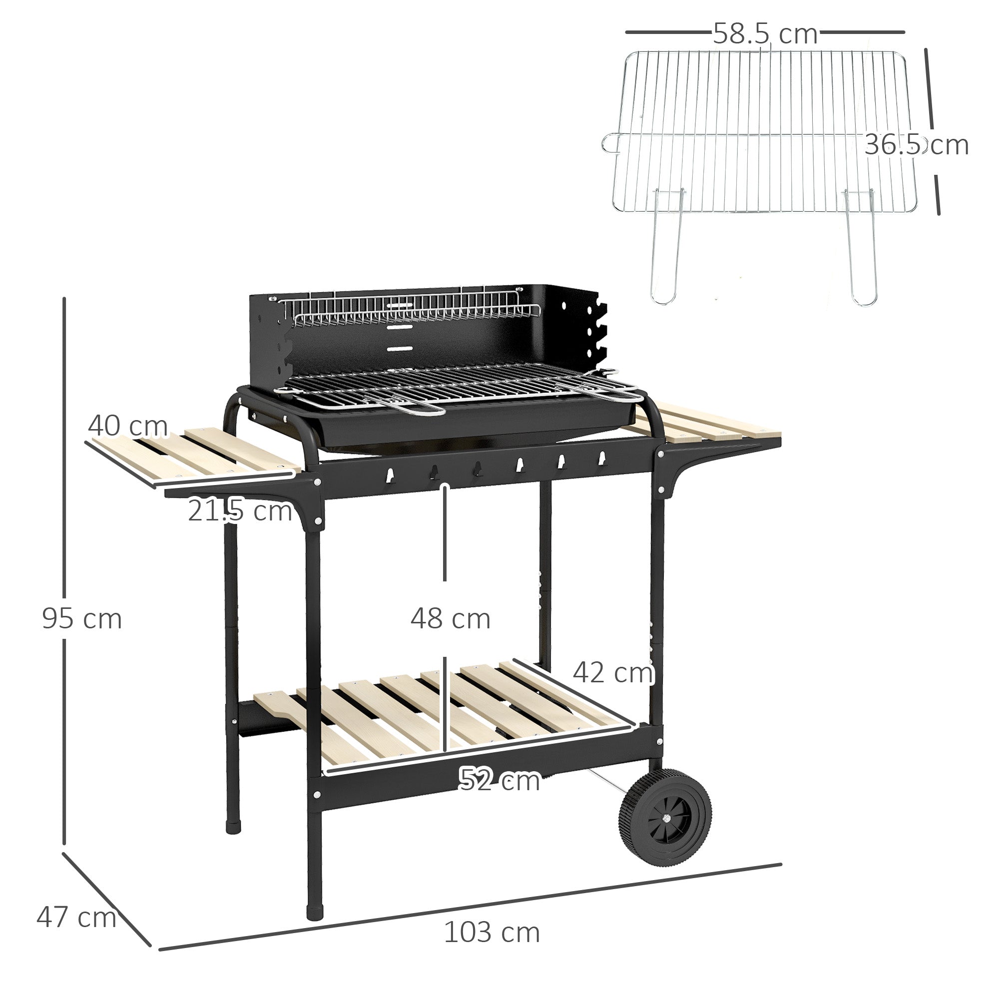 Outsunny Charcoal Barbecue Grill with Adjustable Grill Height, Portable BBQ Trolley with Ash Catcher and Wheels for Outdoor Garden Party Cooking, Black 