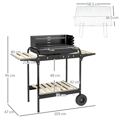 Outsunny Charcoal Barbecue Grill with Adjustable Grill Height, Portable BBQ Trolley with Ash Catcher and Wheels for Outdoor Garden Party Cooking, Black 