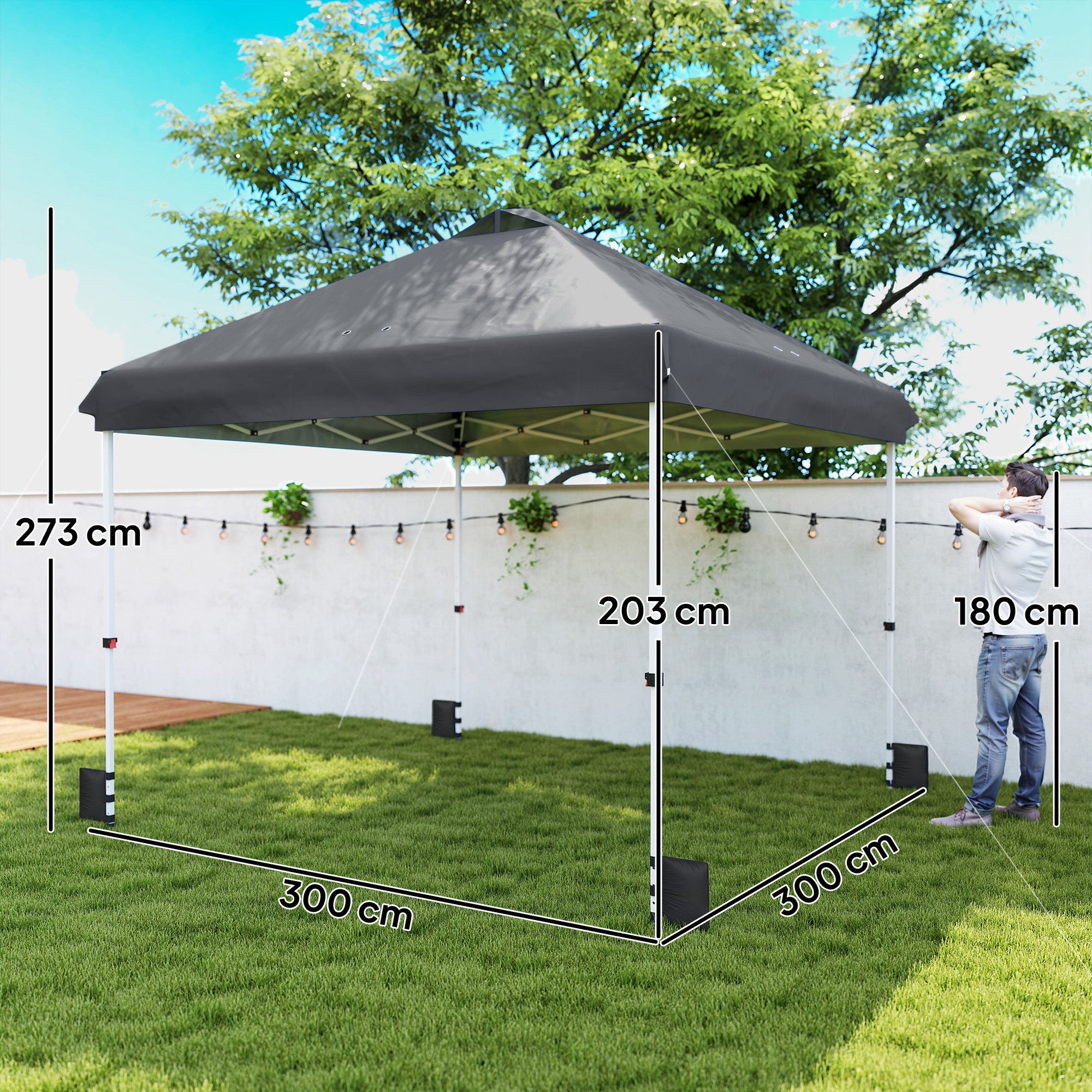 Outsunny 3 x 3 m Pop Up Gazebo with Wheels, UPF50+ One-Touch Outdoor Garden Party Tent Marquee Wedding Awning Canopy, Dark Grey 