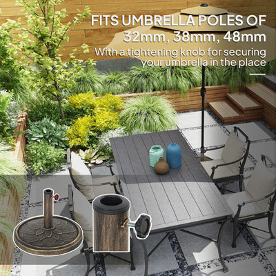 Outsunny 12kg Resin Garden Parasol Base, Round Umbrella Base, Heavy Duty Sun Umbrella Base for 32, 38, 48 mm Umbrella Poles for Deck Poolside, Bronze Tone 