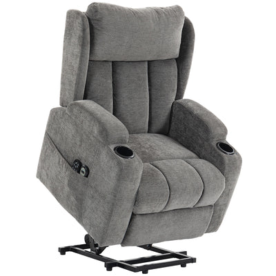 HOMCOM Power Lift Recliner Chair with Vibration Massage and Heat, Chenille Riser and Recliner Armchair for Elderly, Grey
