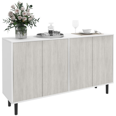 HOMCOM Kitchen Sideboard Storage Cabinet for Living Room with Adjustable Shelves 4 Doors and Pine Wood Legs White 