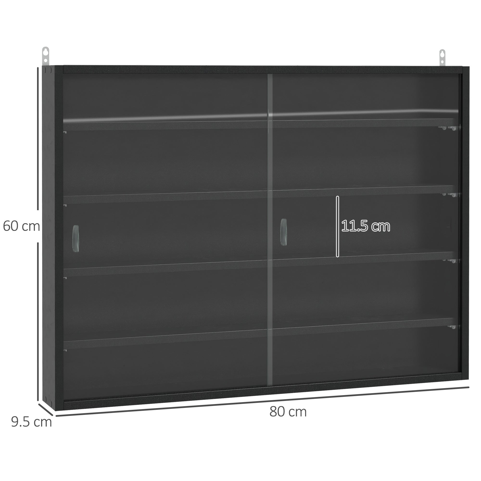 HOMCOM 5-Tier Wall Display Shelf Unit Cabinet w/ 4 Adjustable Shelves Glass Doors Home Office Ornaments 60x80cm Black 