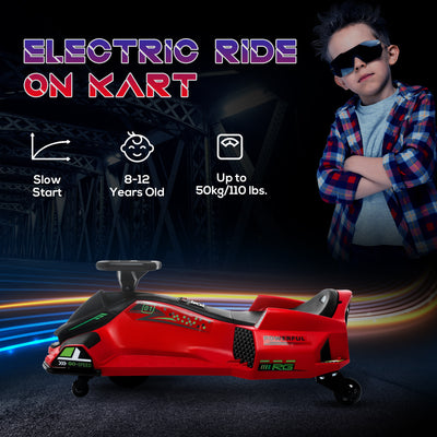 HOMCOM 12V Kids Electric Go Kart with Music, LED Lights, Slow Start, Red 