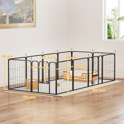 PawHut 12 Panels Heavy Duty Dog Playpen with Doors, for Small Dogs, 60cm High, Black 