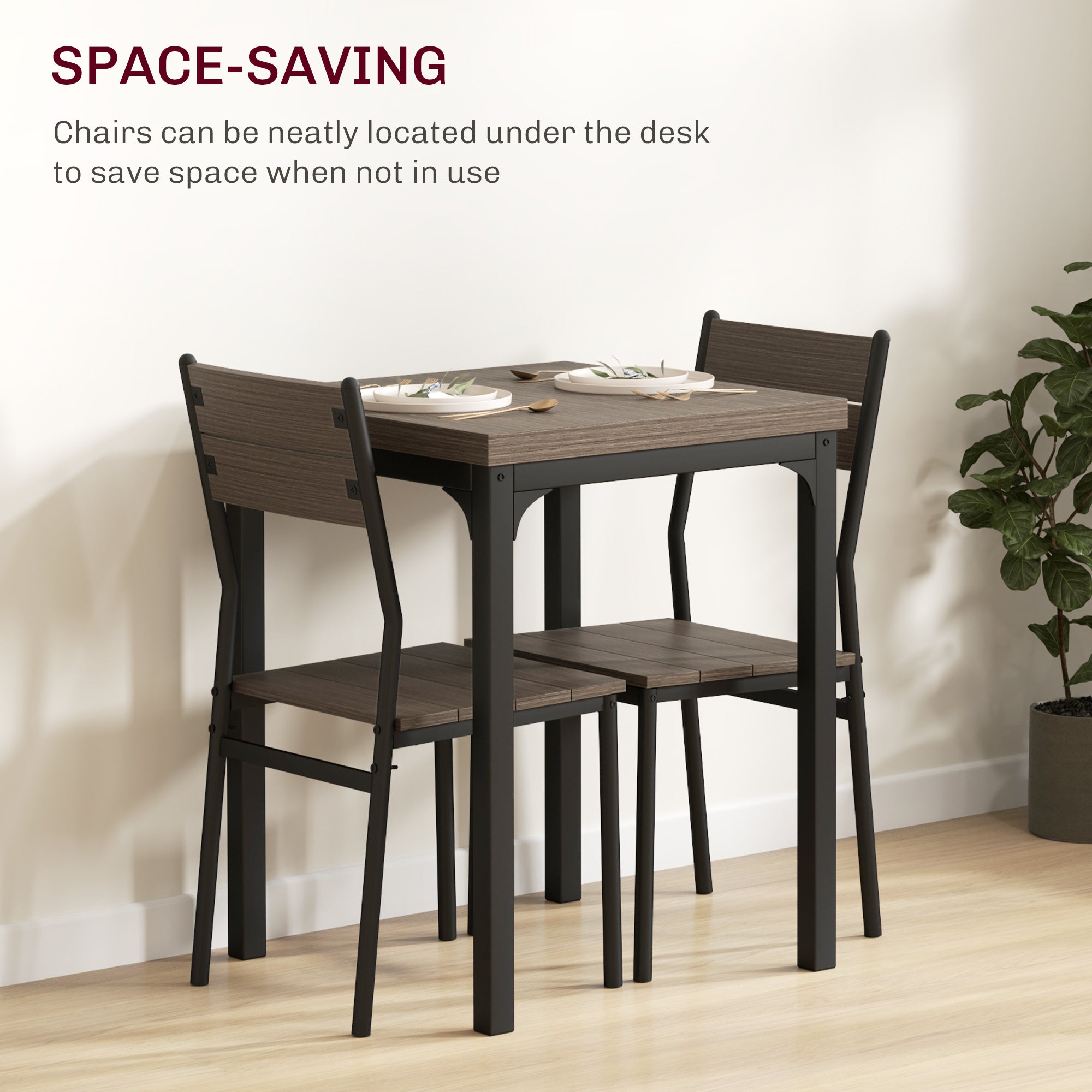 HOMCOM Three-Piece Minimal and Compact Dining Set, Grey Wood Grain 