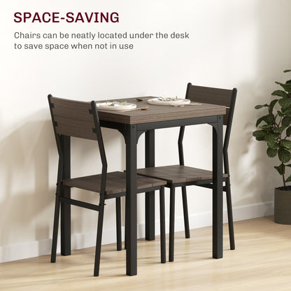 HOMCOM Three-Piece Minimal and Compact Dining Set, Grey Wood Grain 
