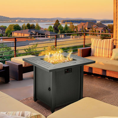 Outsunny Square Propane Gas Fire Pit Table, 40000 BTU Rattan Smokeless Firepit Patio Heater with Protective Cover, Lava Rocks and Lid, 71cm x 71cm x 62cm, Black 