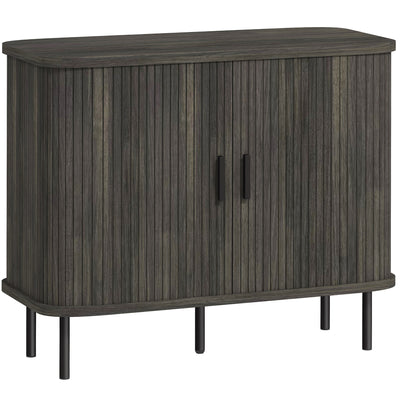 HOMCOM Mid-Century Modern Sideboard Storage Cabinet with Slatted Tambour Sliding Doors, Kitchen Cabinet with Steel Legs, Grey 