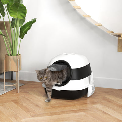 PawHut Foldable Cat Litter Tray with Lid, Deodorant, Scoop, Black 
