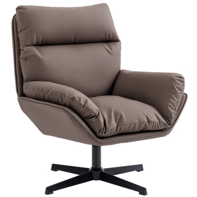 HOMCOM Accent Chair with 360 Swivel Armchair for Living Room with Padded Cushion Dark Brown 