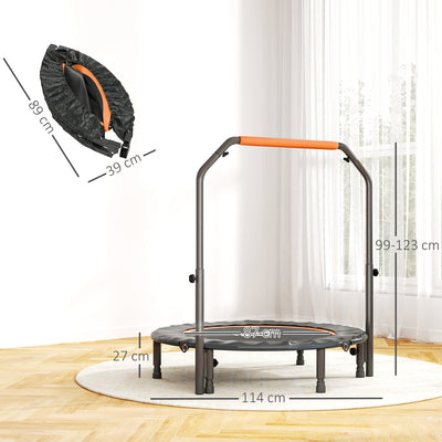 HOMCOM 45" Foldable Mini Fitness Trampoline, with Adjustable Foam Handle, Orange 