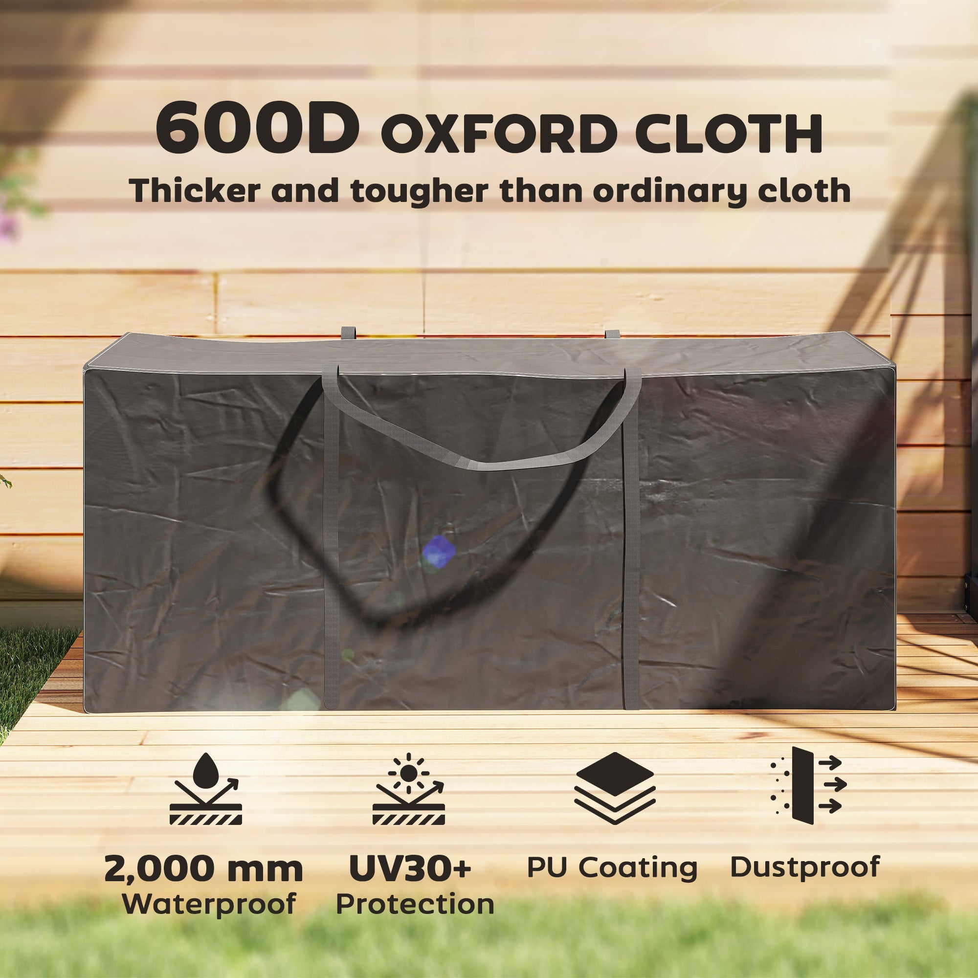 Outsunny 720 L Outdoor Garden Cushion Storage Bag, Heavy Duty 600D Oxford Fabric Waterproof Garden Furniture Cushion Storage Bag with 2-Way Zip for Tent, Christmas Tree, 175 x 55 x 75 cm, Black 