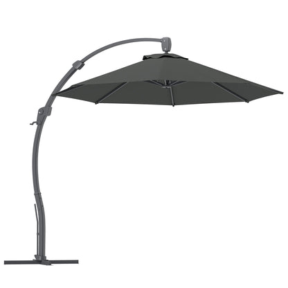 Outsunny 3(m) Garden Cantilever Parasol, Round Overhanging Umbrella with Crank Handle, Cross Base, Aluminium Frame and 360° Rotation, Banana Patio Umbrella for Outdoor Sun Shade, Grey 