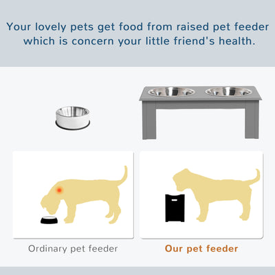PawHut Raised Dog Feeding Bowls with Stand, Stainless Steel for  Extra Small and Small Dog, 44L x 24W x 15H cm - Grey 