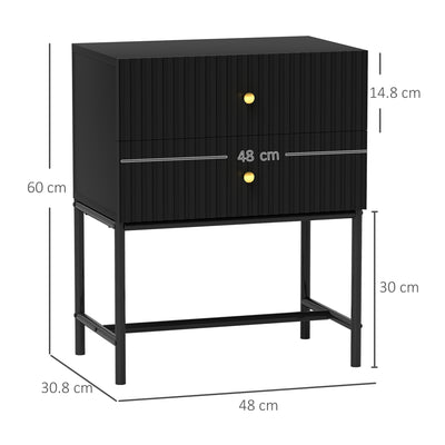 HOMCOM Elegant Two-Drawer Bedside Table - Black 