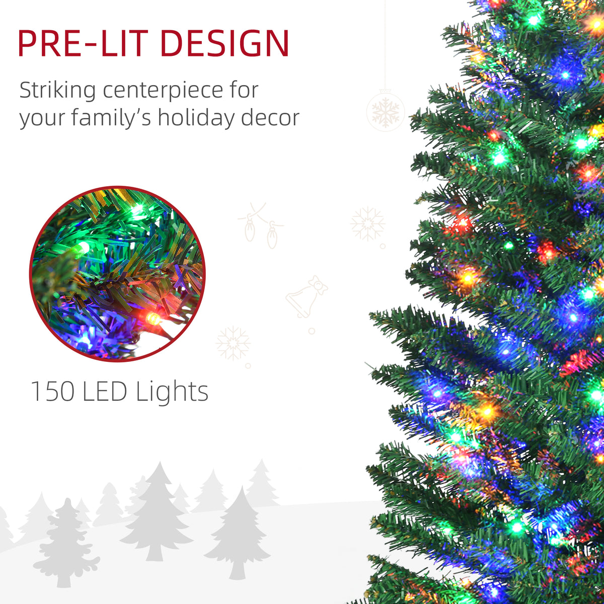 HOMCOM 6' Artificial Prelit Christmas Trees Holiday D\'c3\'a9cor with Colourful LED Lights, Pencil Shape, Steel Base 
