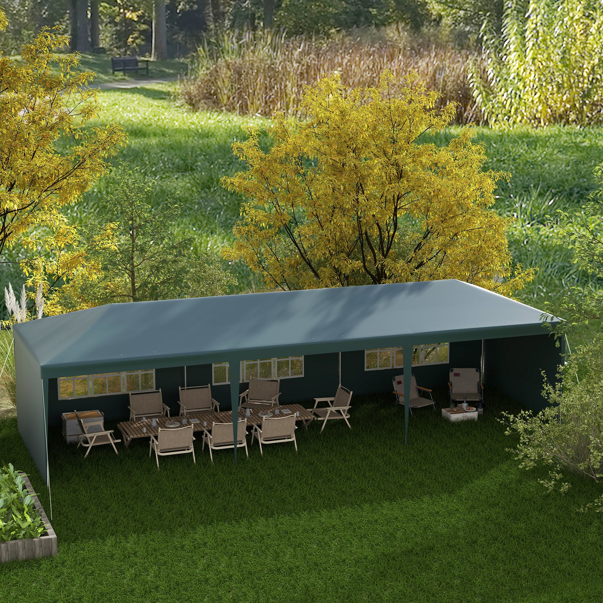 Outsunny Garden Gazebo Marquee Party Wedding Tent Canopy (9m x 3m) - Green 