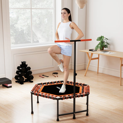 SPORTNOW 45" Rebounder Trampoline for Adults, Quiet Bungee Rebounder with LED Lights and Adjustable Handle, Orange 