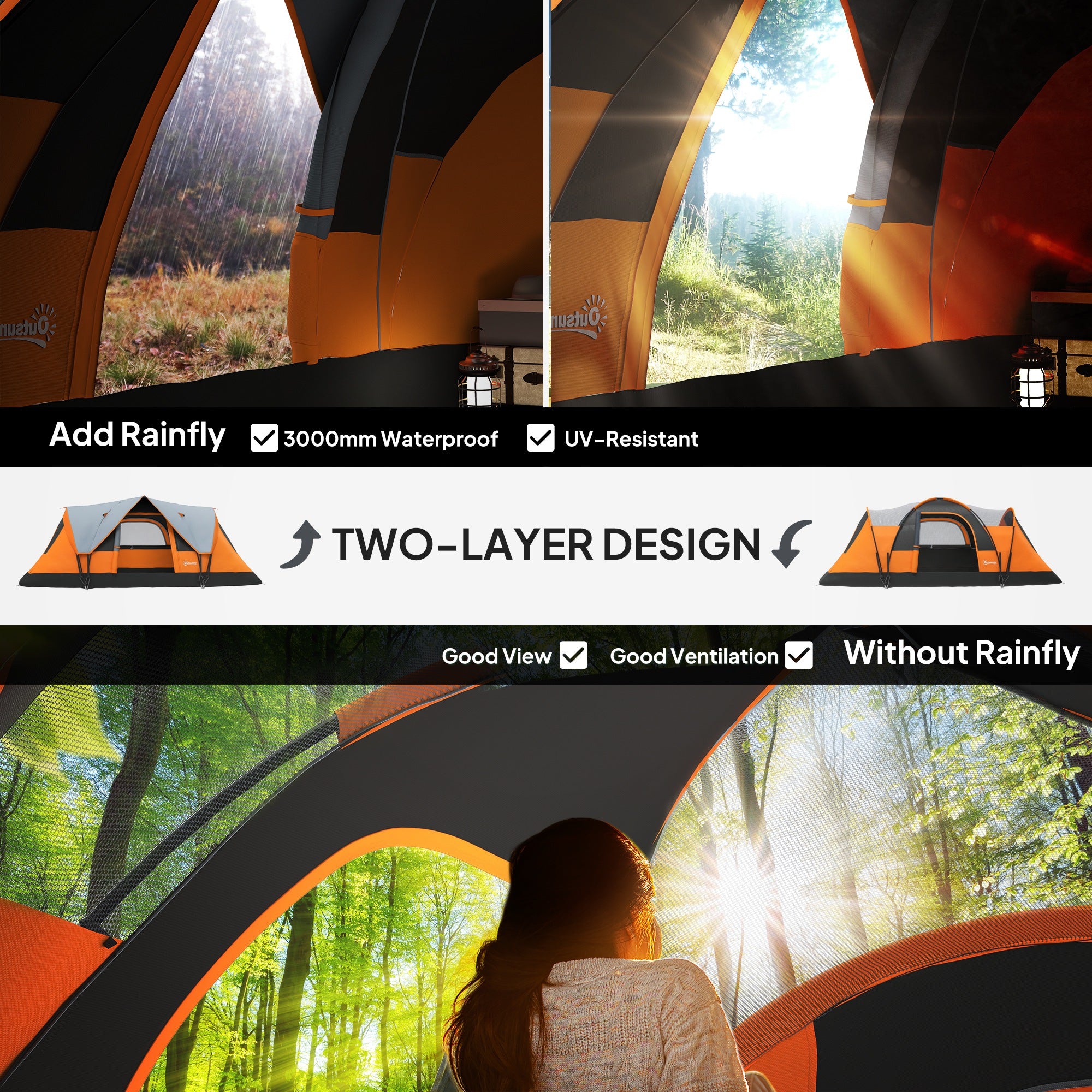 Outsunny 5-6 Man Dome Camping Tent - Orange