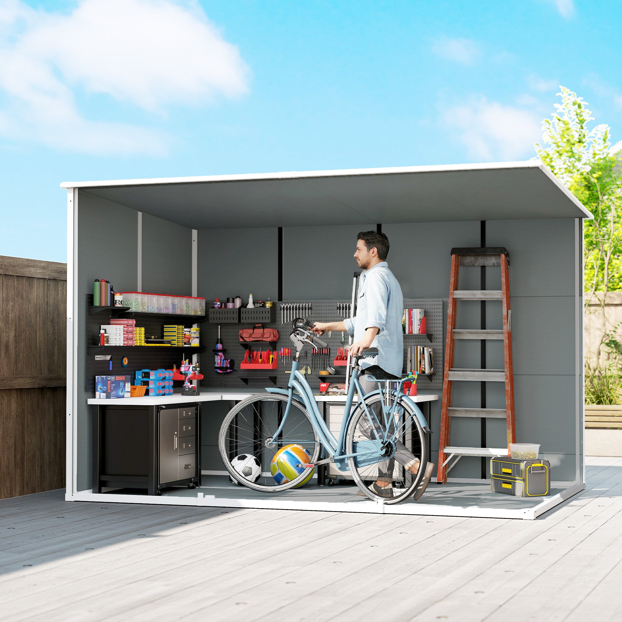 Outsunny 10 x 6 ft Resin Garden Shed, Outdoor Storage Shed with Floor, Windows, Lockable Doors and Vents, Grey 