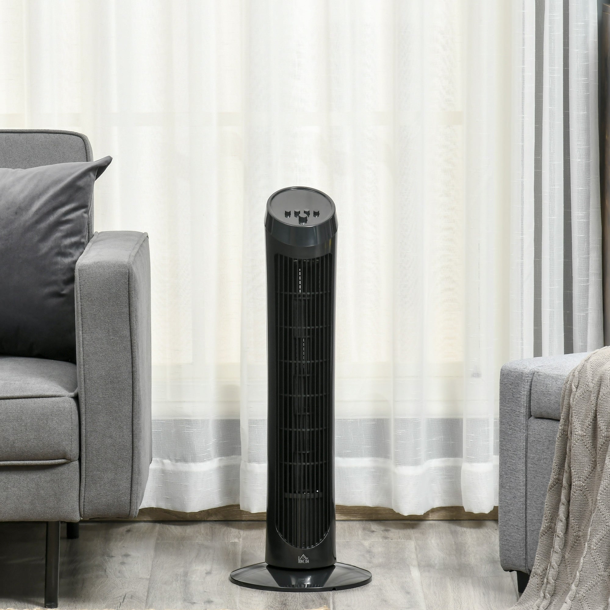 HOMCOM Tower Fan for Bedroom Cooling, 30 Inch Electric 70° Oscillating Fan with 3 Speed Settings, Standing Floor Fan for Home Office Indoor, Black 