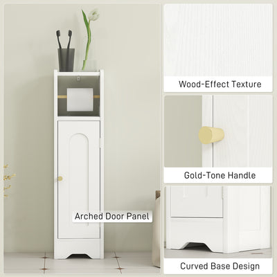 HOMCOM Small Bathroom Storage Cabinet with Toilet Roll Holder - White 