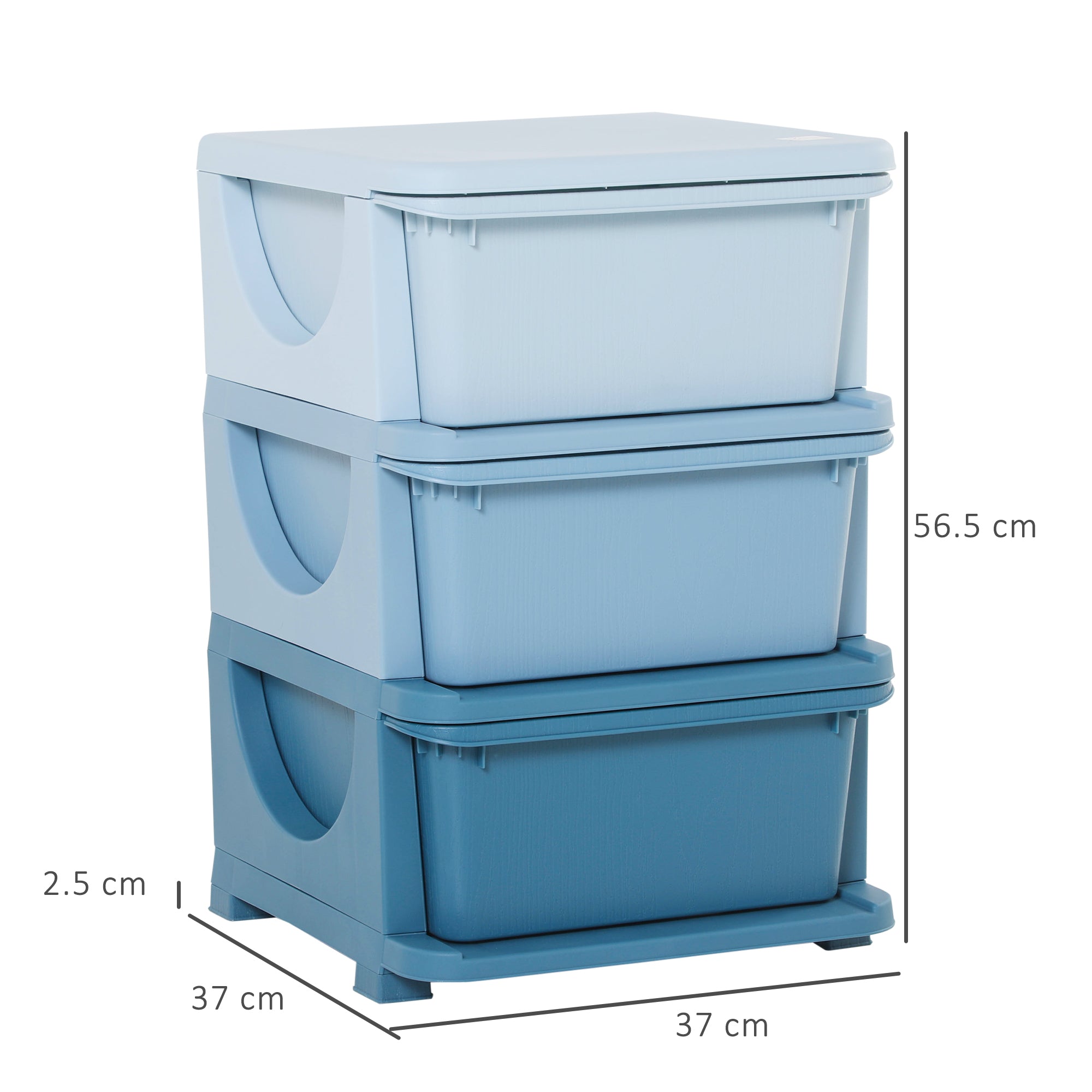 HOMCOM Kids Storage Units with 3 Drawers 3 Tier Chest Vertical Dresser Tower Toy Organizer for Nursery Playroom Kindergarten Blue 
