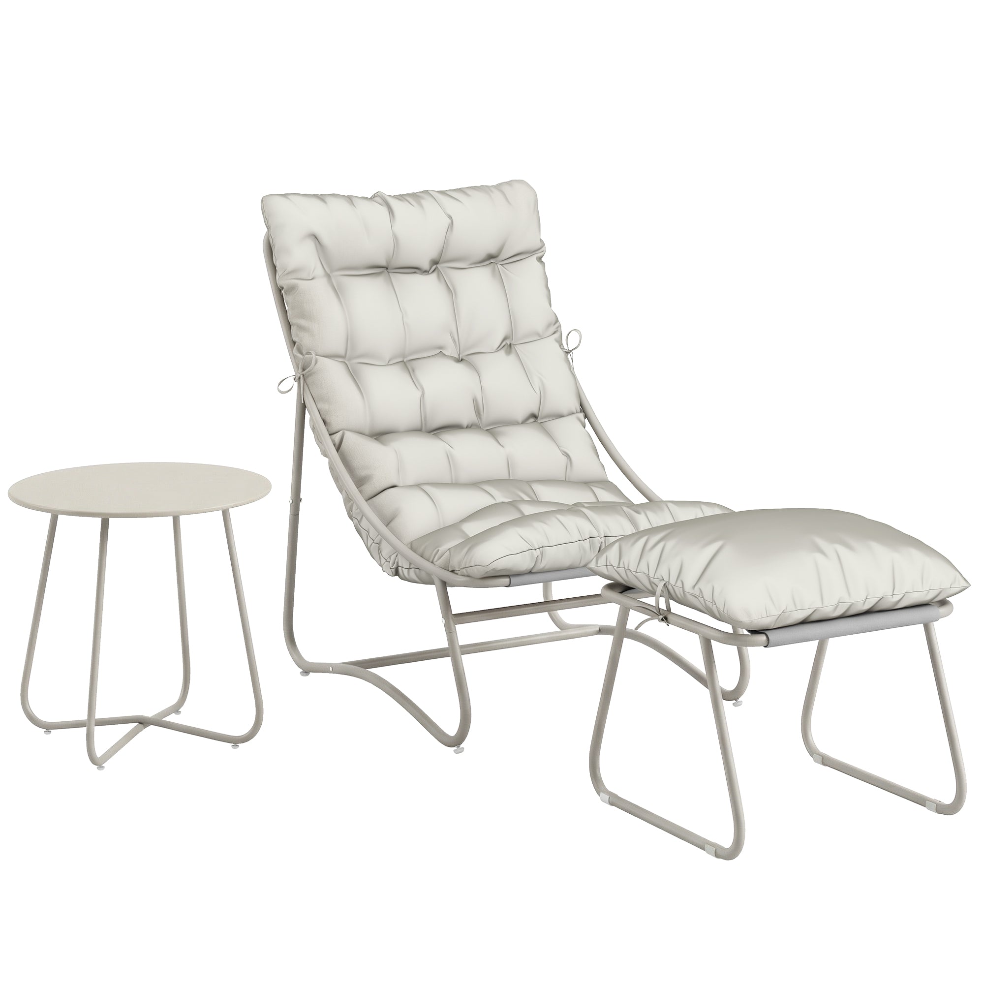 Outsunny Bistro Set for Garden, 3 Piece Outdoor Table and Chair with Footstool and Removable Cushions, Comfy Balcony Furniture 