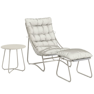 Outsunny Bistro Set for Garden, 3 Piece Outdoor Table and Chair with Footstool and Removable Cushions, Comfy Balcony Furniture 