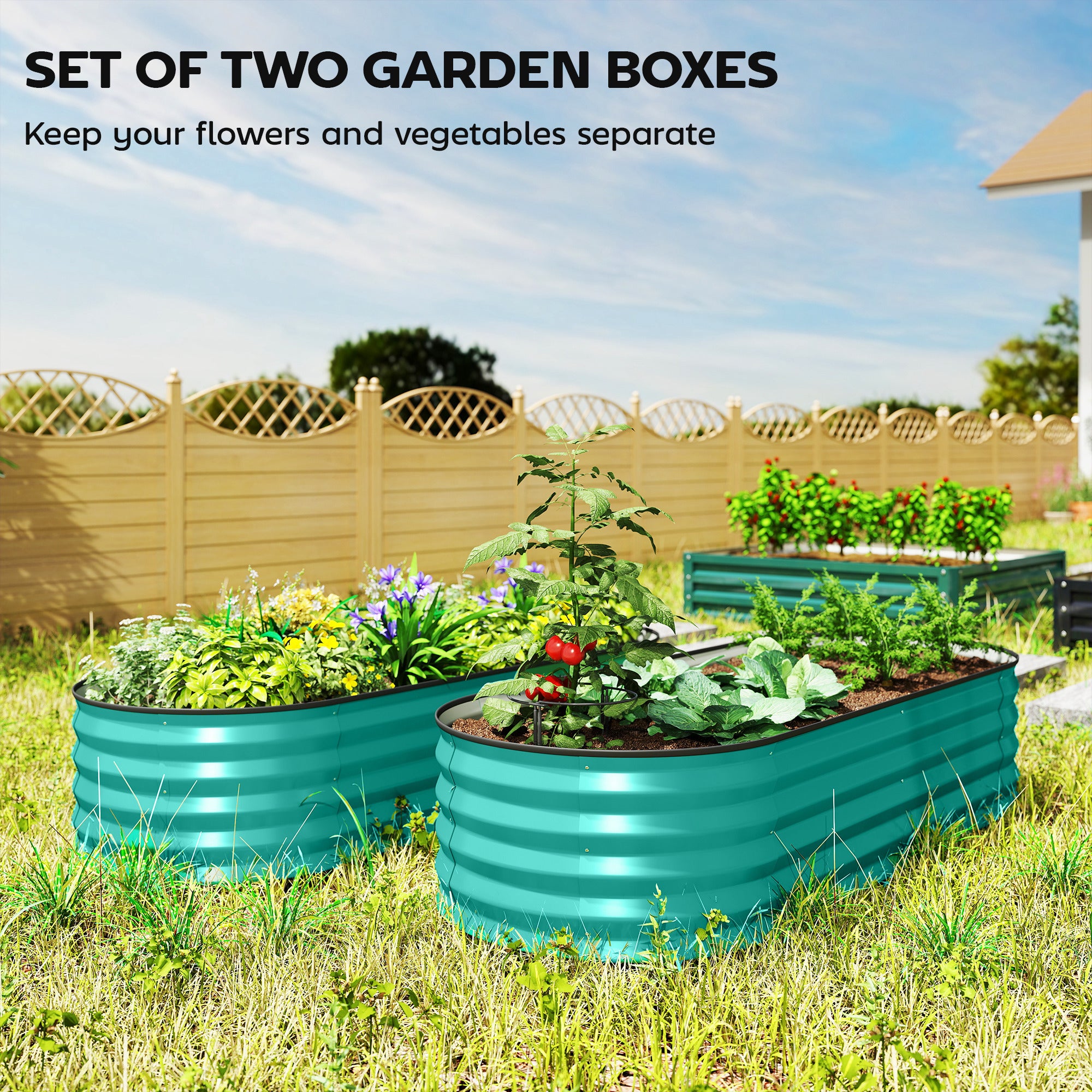 Outsunny Set of Two 150 x 60cm Steel Planters - Green 