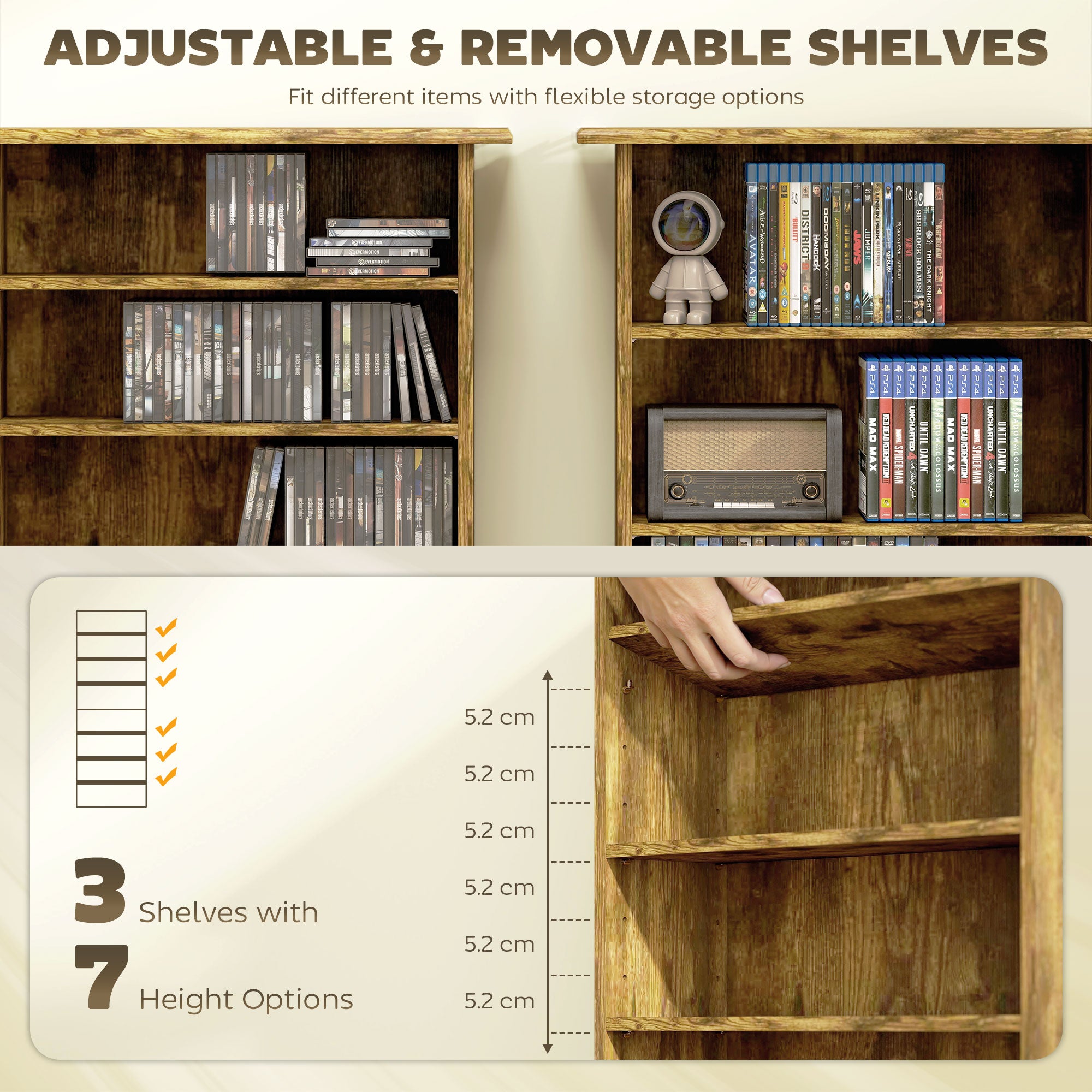 HOMCOM 360 CD Storage Unit - Rustic Brown 